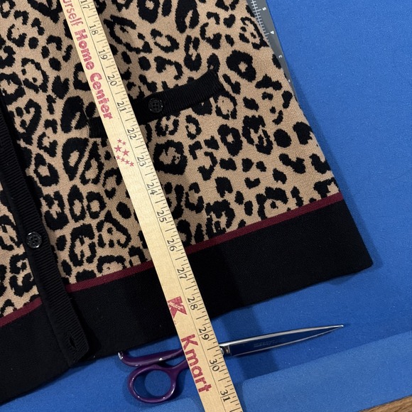 Karl Lagerfeld Paris Cardigan Sweater Women's L Tall Brown Leopard Cotton Modal - Picture 7 of 11